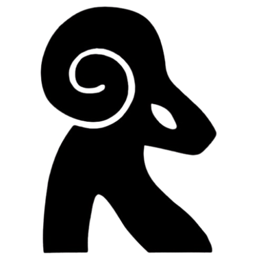 Stylised Ram logo shaped like the letter R